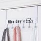 White wall-mounted door back coat hanger with panda “Nice day” and 6 hooks for hanging