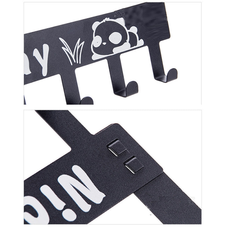 Black door back coat hanger with panda “Nice day” design and 6 hook slots