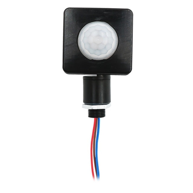 Black PIR infrared motion sensor wall spotlight switch with round detector and wiring
