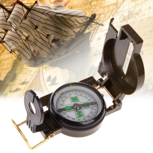Army green portable folding compass with magnifier lens and direction dial