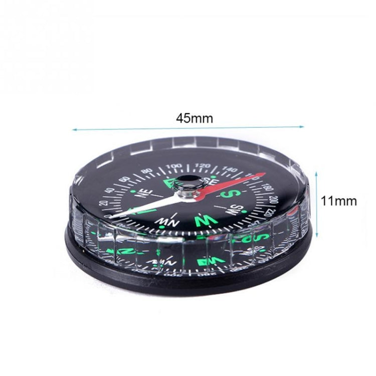 Mini compass size shown: 45mm diameter and 11mm height, black dial with red needle