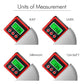 Red digital tilt meter with green LCD showing angle measurement in different units.