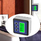 Blue digital tilt meter with green LCD and magnetic base attached to a door frame.