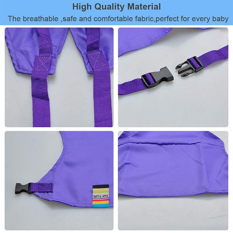 Purple baby chair seat harness straps and buckles close-up