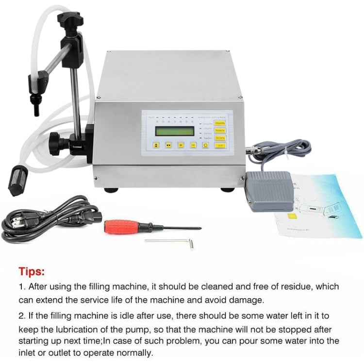 Liquid filling pump machine with LCD panel, foot pedal, and power cord accessories