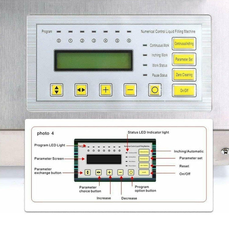 LCD control panel for liquid filling pump with program and parameter buttons