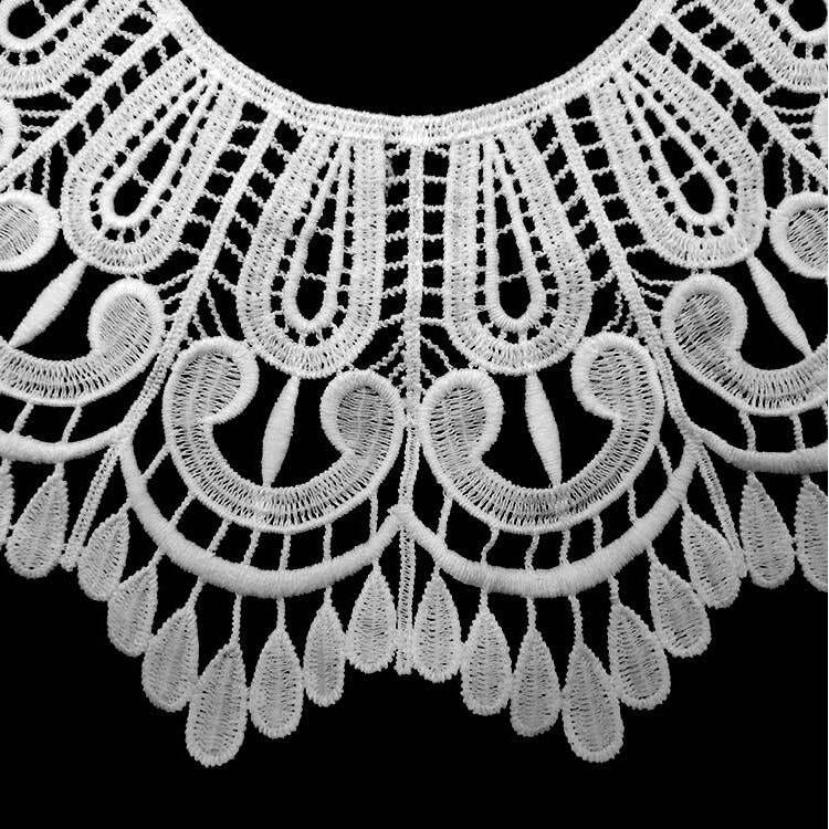 White lace embroidered fake collar border with repeating teardrop lace motifs