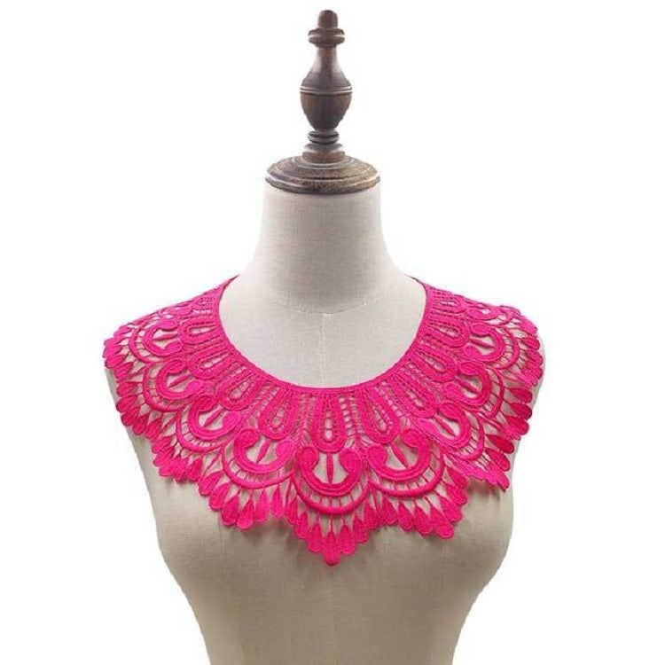 Rose red lace embroidered fake collar with scalloped layered neckline