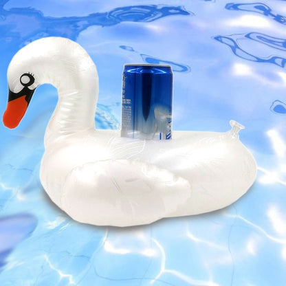 Inflatable white swan cup holder coaster with orange beak, thick curled body