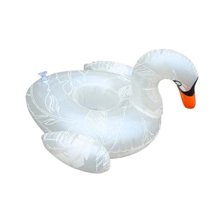 Inflatable white swan-shaped floating cup holder with light feather pattern