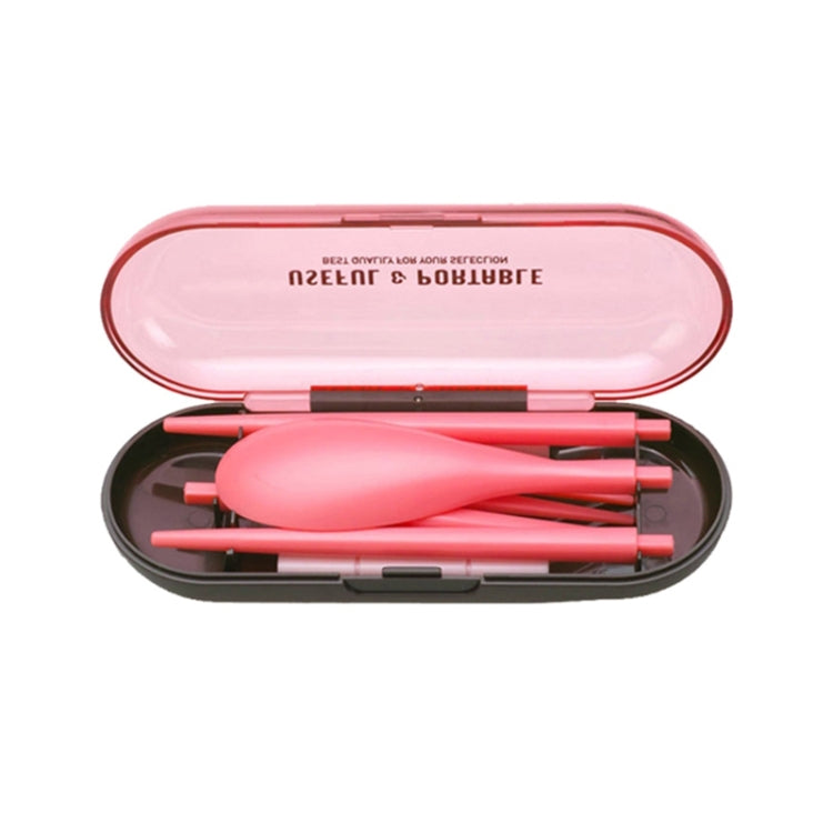 Pink mini folding dinnerware set in compact case, 3-piece portable cutlery set.
