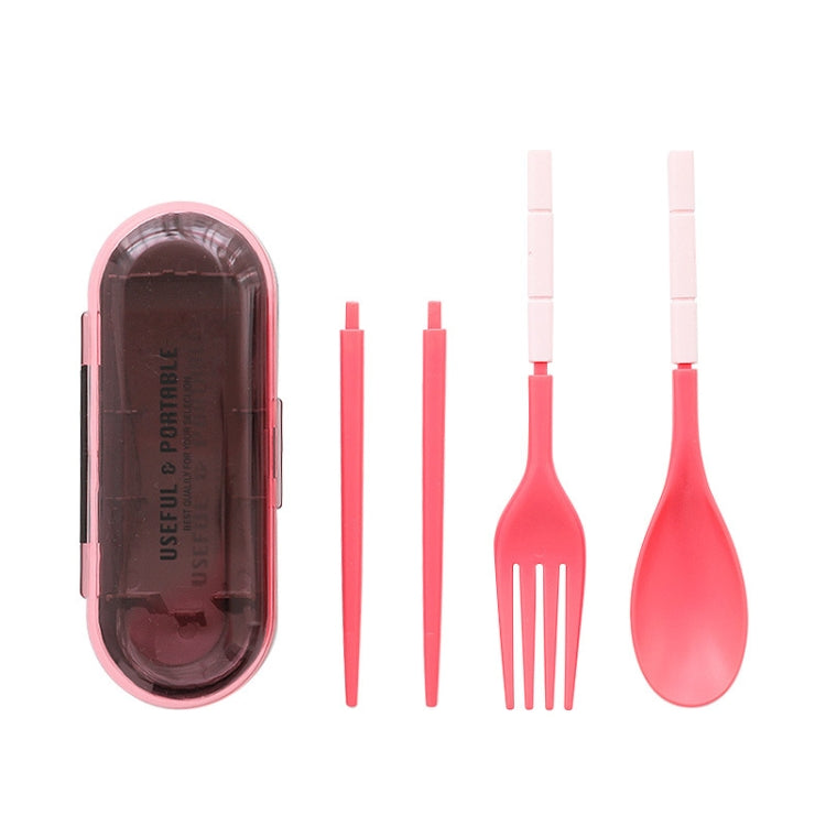 Pink 3-piece portable cutlery set with fork, knife, spoon and travel storage case.