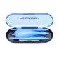 Blue mini folding dinnerware set in compact case, 3-piece portable cutlery set.