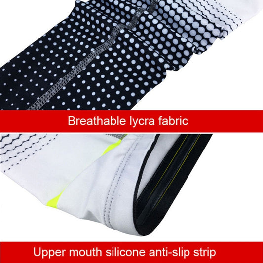 Black arm sleeve with white dotted texture, green stripe, and stitched elastic hem
