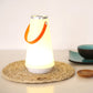 Glowing rechargeable LED lantern lamp with orange handle and white frosted body