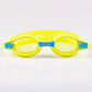 Children's yellow silicone swimming goggles with clear lenses and side adjusters