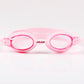 Children's light pink silicone swimming goggles with clear lenses and adjustable strap