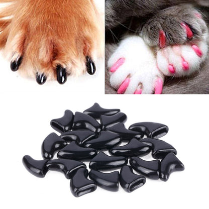 Black silicone cat nail protector caps, shaped for paw claws