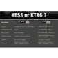 ECU programmer comparison table for KESS vs KTAG versions, functions, and languages