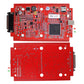 Red ECU programming PCB board with integrated chip and connector pads