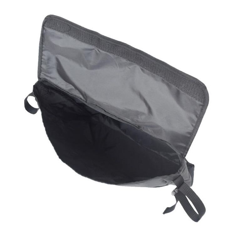 Black wheelchair storage bag with gray interior and top zip opening