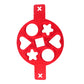 Red silicone egg ring mold with heart, clover, square, and circle cutouts