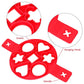 Red silicone egg ring mold with cross handles and multiple egg-shape openings