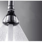 Water filter tap adapter with rotating head releasing fine water streams, chrome and black.