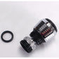 Water filter tap adapter with rubber gasket and threaded fitting, chrome and black parts.