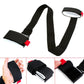 Black nylon fixed strap with gray pads and red end tab, angled view