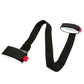 Black nylon fixed strap with gray pad and red end tab, side view