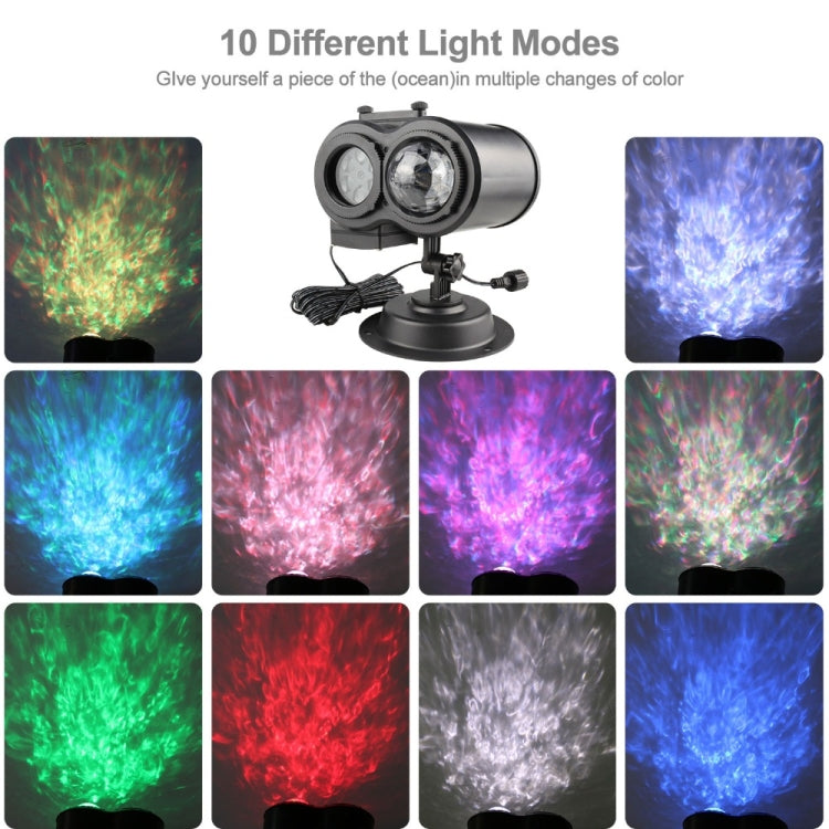 Black dual-lens LED water-wave projector lamp with multiple color light modes