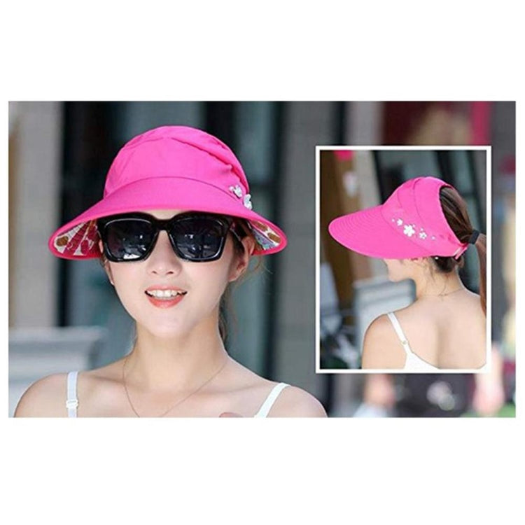 Women's wide-brim sun hat, bright pink with white flower studs