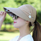 Women's wide-brim sun hat, beige with white flower studs