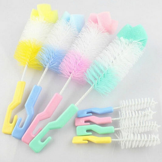 Baby bottle cleaning brush set with pastel sponge heads and colored handles