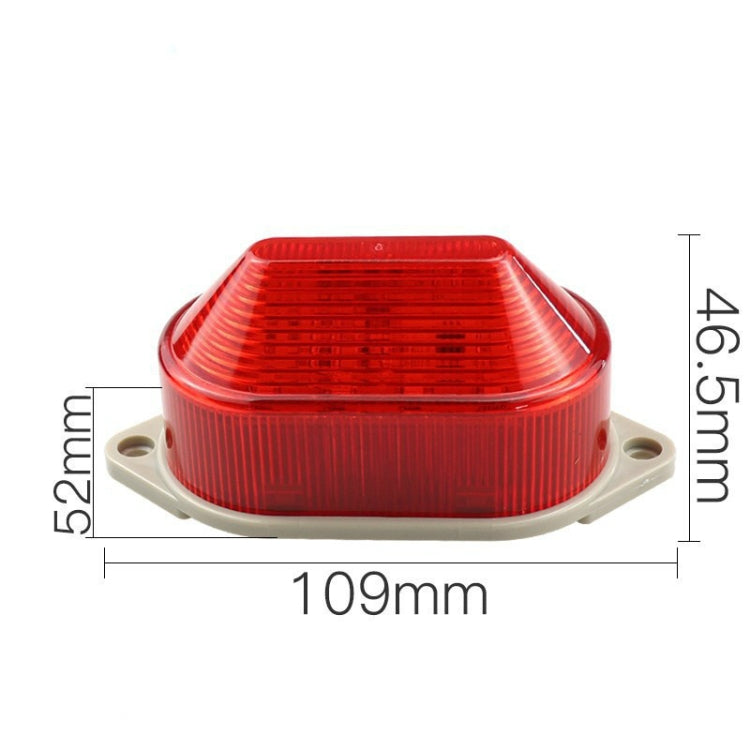 Red LED mini strobe warning light with mounting base and size markings