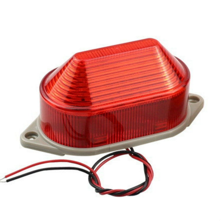 Red LED mini strobe warning light with gray base and red/black wire leads