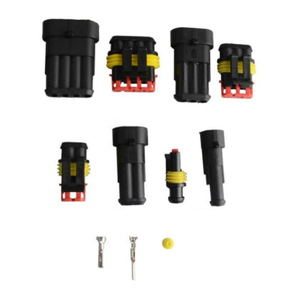 Car waterproof cable connector set with yellow and red insulators, black housing