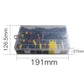 Waterproof cable connector assortment in clear organizer box with yellow and red inserts