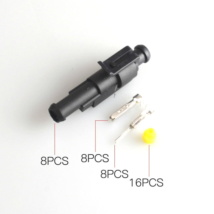 Black waterproof cable connector with yellow seal and crimp terminals, included set