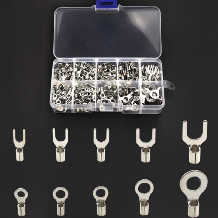 Barrel wiring fork terminals and ring terminals set with transparent storage case