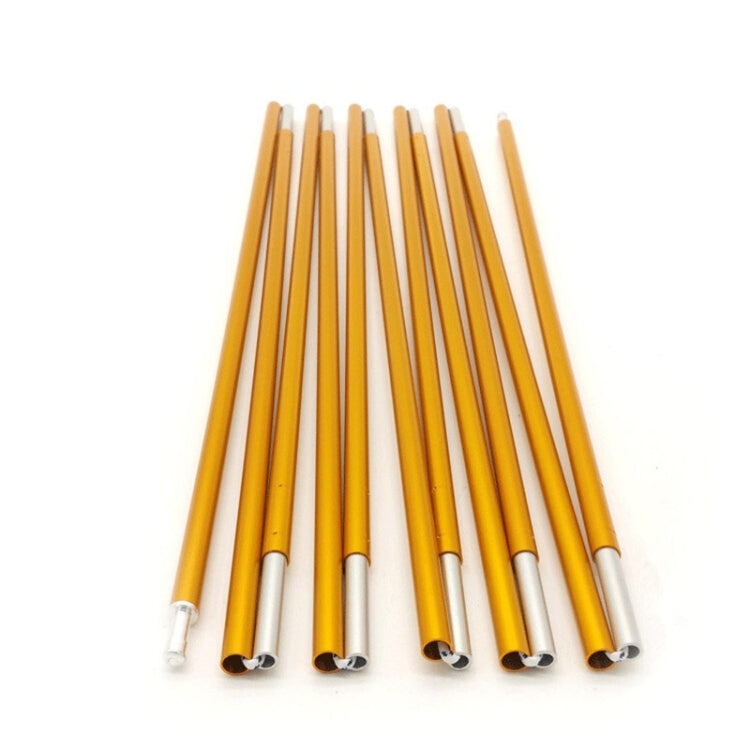 Aluminum tent support poles, yellow with white end caps and black tips