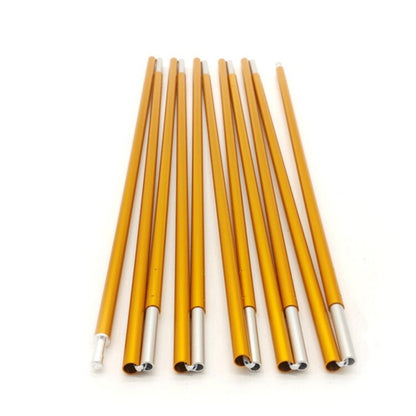 Aluminum tent support poles, yellow with white end caps and black tips