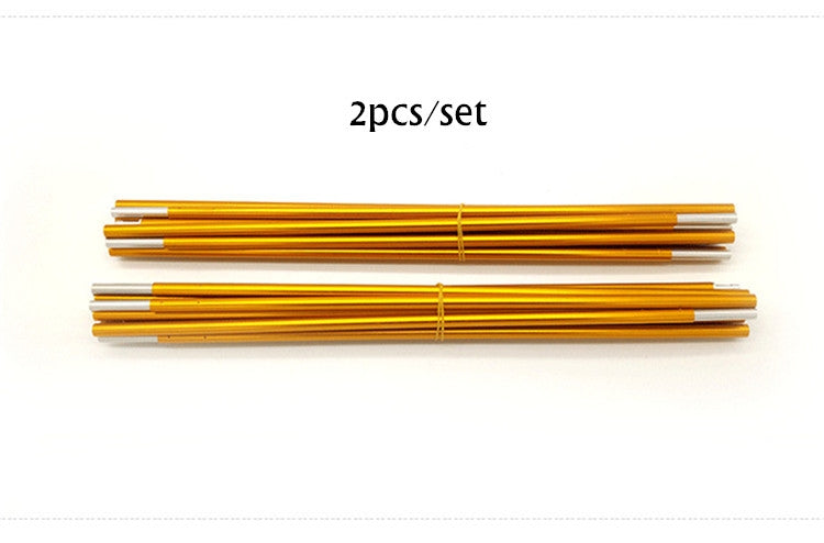 Tent support pole set: two bundles of yellow aluminum rods with end caps