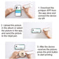 White inkjet pen printer connected with app steps shown on smartphone