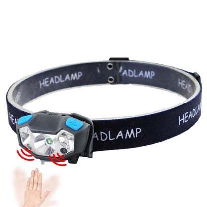 USB rechargeable waterproof sensor headlamp with black strap and ADLAMP front lights
