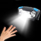 Close-up USB rechargeable headlamp with bright twin lenses and blue button switches