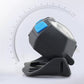USB rechargeable headlamp side profile with blue switch button and adjustable strap