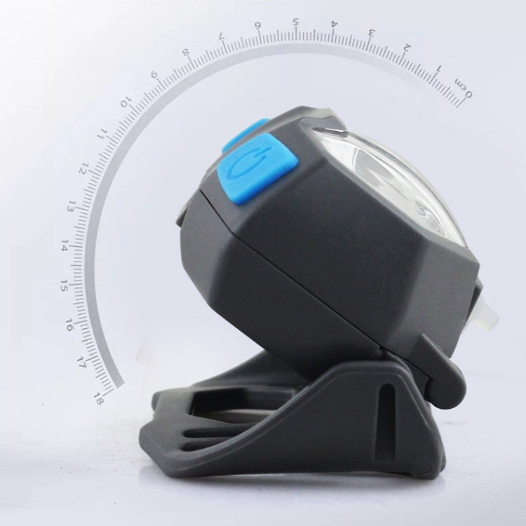 USB rechargeable headlamp side profile with blue switch button and adjustable strap