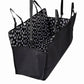 Black pet car seat cover hammock with white paw print, multiple top and side straps
